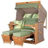 deVries PURE® Strandkorb Friesland Sylt XL - PE white kubu - Dessin 242, BxTxH: 135x90x165 cm, Volllieger, Nordsee-Strandkorb, Teakholz - PE-Markengeflecht - bequeme Polster - Schutzhaube