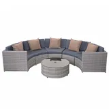 MCW Poly-Rattan Garnitur rund MCW-E17, Garten-Set Sitzgruppe - 2 Jahre Gewährleistung - mind. 14 Tage Rückgaberecht - grau, Polster dunkelgrau, Kissen beige