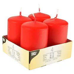 Papstar 4 Stumpenkerzen Ø 50 mm · 80 mm rot