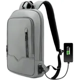 Laptop Rucksack Herren Leicht 15,6 Zoll Business Rucksack Herren mit USB-Anschluss Wasserdichter Rucksack Herren Schulrucksack Jungen Klein Backpack für Schule Arbeit Wandern Uni Reisen-Weißgrau