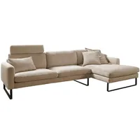 KAWOLA Ecksofa, Taupe, Echtholz, 3-Sitzer, Füllung: Kaltschaum, Ottomane rechts,