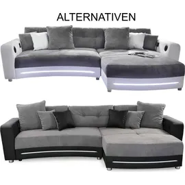 luma-home Multimedia-Ecksofa Couch mit RGB-LED Bluetooth Soundsystem USB, in Grau / Weiß / 15410 - Grau