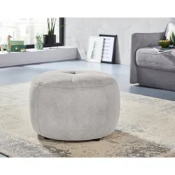 Hocker INOSIGN "Lounis", silber, H:44cm T:63cm, Chenille (100% Polyester), Struktur (100% Polyester), Soft clean (98% Polyester 2% Polyamid), Hocker, Rundhocker in 2 Größen,, "Soft clean" für leichte Reinigung mit Wasser