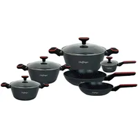 Cheffinger Kochtopf Kasserolle Bratpfannen Set 10-tlg schwarz + Deckel,