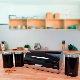 Briebe Set aus Brotkasten +3 Küchenvorratsdosen aus Robustem Edelstahl Modernes Design, Schwarz/Edelstahl