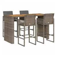 vidaXL 5-tlg. Gartenbar-Set mit Kissen Grau Poly Rattan Akazie