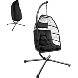 Tectake tectake® Hängesessel mit extra dickem Sitz- und Kopfkissen, Belastbarkeit 160 kg, inklusive Schutzhülle, 98 x 107 x 202 cm