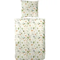 Primera Biber Bettwäsche Blätter 135 x 200 cm grün/beige