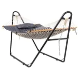 FCH Hängematte mit Gestell, Hängemattengestell aus Metall, Doppelhaltestange mit Kissen, bis 250 kg, 315x101x133 cm - Schwarz/Grau