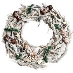 Mendler Adventskranz XXL rund, Weihnachtsdeko Tischkranz, Holz Ø 48cm weiß-grau ~ ohne Kerzen und Halterungen