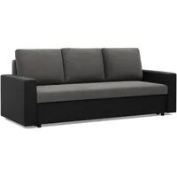 Mebligo - Sofa Dreisitzer Wohnzimmer mit Schlaffunktion, Bettkasten und Kunsteleder 220x92x92 (BxHxT) Grau und Schwarz Luna, Schlafsofa Platzsparend, Schlafcouch, Sofabett, Sofa Bed, Bettsofa
