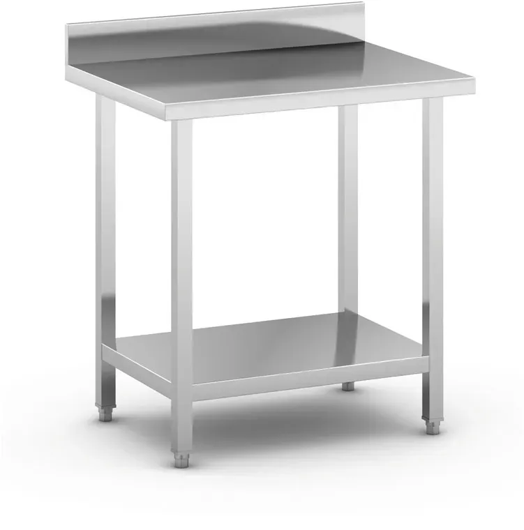 Edelstahl-Werkbank mit Ablage und Zaun, 800 x 600 x 850 mm