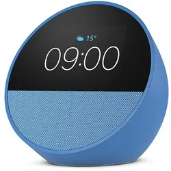 Amazon Echo Spot (2024), blau Smart Clock, Erinnerungen, Wetter, Timer und mehr. Lass dir Songtitel anzeigen und steuere einfach per Sprachbefehl