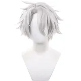 Weiße kurze gerade Cosplay Perücke mit Bangs Hitzebeständige synthetische Kostüm Haare für Frauen Halloween Cos Anime Party Ersatz Perücken