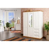 Schlafzimmerschrank, Kleiderschrank mit Spiegel, MEXICO, weiß, Shabby Chic, Landhausstil, Massivholz