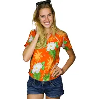 King Kameha Funky-Hawaii-Bluse-Hemd, Damen, Kurzarm, JK-Small-Flower, Orange, 3XL - 3XL