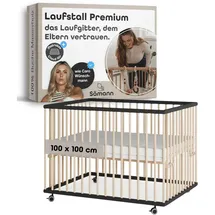 Sämann Laufgitter mit Matratze Cloud Air - schwarz/natur - Premium Kollektion | Gr.: 100x100 cm