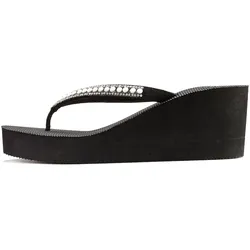 Badezehentrenner, Sandale, Pantolette, Badeschuh mit Keilabsatz und Perlen VEGAN, Gr. 35, schwarz, , 30753706-35
