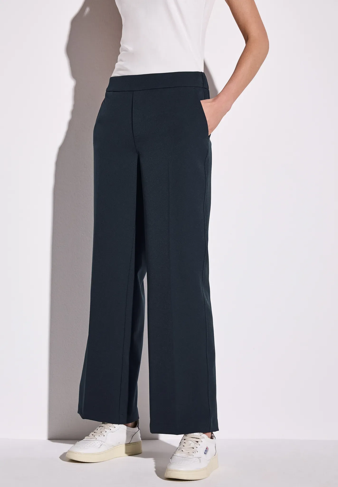 Stoffhose CECIL, Damen, Gr. 44, Länge 30, blau (tiefblau), Stoff, 88% Polyester, 12% Elasthan, unifarben, loose fit lang, Hosen Stoffhose, im Loose Fit