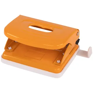 IDENA 11542 - Locher aus Metall, Anschlagschiene mit Formatanzeige, orange, für 20 Blatt, 1 Stück