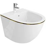 LaVita Universal Wand-Bidet Sofi Gold Line mit Hahnloch und Überlaufschutz aus Keramik Sitzwaschbecken zur Montage an der Wand Hygienisch und Pflegeleicht 36,5x49x32,5 cm