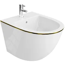 LaVita Universal Wand-Bidet Sofi Gold Line mit Hahnloch und Überlaufschutz aus Keramik Sitzwaschbecken zur Montage an der Wand Hygienisch und Pflegeleicht 36,5x49x32,5 cm