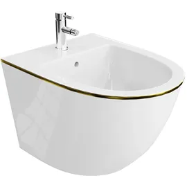 LaVita Universal Wand-Bidet Sofi Gold Line mit Hahnloch und Überlaufschutz aus Keramik Sitzwaschbecken zur Montage an der Wand Hygienisch und Pflegeleicht 36,5x49x32,5 cm