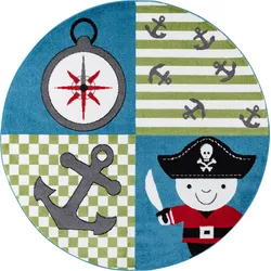 Kinderteppich AYYILDIZ TEPPICHE "Kids 450", blau, H:12mm Ø:160cm, Kunstfaser, Teppiche, Piraten und Seeräuber Motiv