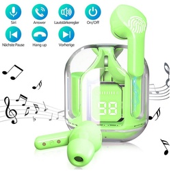 7Magic 2023 NEU Kabellos Kopfhoerer TWS Gaming Kopfhörer Crystal Transparent Bluetooth-Kopfhörer (Bluetooth 5.3 + EDR, Smart Touch Control, ENC Noise Cancelling Bluetooth Kopfhörer) grün