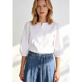 More & More leicht taillierte 3/4 Arm-Bluse, Puffärmel in white | Gr.: 34