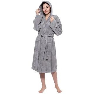 MAIAS art home Unisex-Bademantel Volina Frottee Damen & Herren 100% Baumwolle, Langform, frottee Baumwolle, mit Kapuze & aufgesetzten Taschen, Bindegürtel, Unisex, ideal als Hausmantel, Morgenmantel oder für die Sauna grau XL