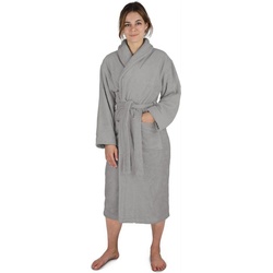 normani Damenbademantel Damen Baumwoll Bademantel, 125, Bio-Baumwolle, Schalkragen, Bindegürtel, Langer Frottee Saunamantel aus extra dickem und weichem Material grau XL