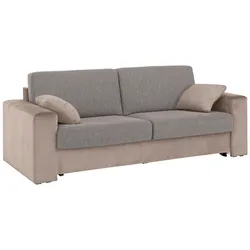 Schlafsofa HOME AFFAIRE "Roma Matratzenhöhe 14 cm", beige, B:220cm H:85cm T:100cm, Struktur/Luxus-Microfaser (100% Polyester), Struktur fein ( 100% Polyester), Sofas, Dauerschlaffunktion, mit Unterfederung, Lattenrost, Matratze