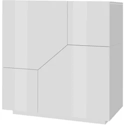 Dmora Kommode Domenico, Küchen-Sideboard mit 2 geometrischen Türen, Wohnzimmer-Buffet, Küchen-Sideboard, cm 79x43h86, glänzend weiß