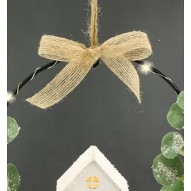 I.GE.A. Kunstkranz I.GE.A. "LED-Kranz Eukalyptus aus Metall", grau, B:22cm H:22cm L:7cm, Metall, Kunstpflanzen, Mit Lichterkette Eukalyptus Haus Schleife