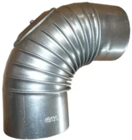 Bertrams Rauchrohrknie (Rippenbogen) mit Putztür 90° starr / FAL -  299 x 299 / 150 - silber