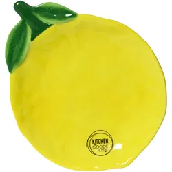 Decoris Teller 17cm Keramik in Zitronen Form - Servierteller Dessertteller Kuchenteller Frühstücksteller Obstteller Dekoteller Früchte Geschirr Gelb Grün