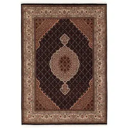 Orientteppich OCI DIE TEPPICHMARKE "Cavari Mahi" Gr. 1, schwarz, B:80cm H:5mm L:140cm, Seide, Wolle, Teppiche, Fransenteppich, hochwertig handgeknüpft, mit Fransen, Wohnzimmer