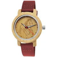 Holzwerk Germany Holzwerk LIL TORI RED kleine Leder & Holz Uhr mit Pferd Motiv, rot - Dunkelrot/beige