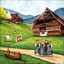 Ambiente 20 Servietten Papier 33x33cm 3-lagig - hochwertige Einweg Papierservietten Schwarzwald Bauernhaus Tracht Kühe Landschaft Volksfest Heimat