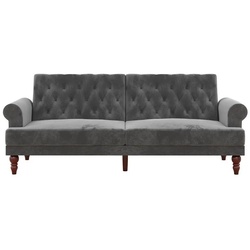 loft24 Schlafsofa Cassidy, Bezug in Samtoptik, Knopfheftung, gedrechselte Holzbeine, Breite 212 cm grau