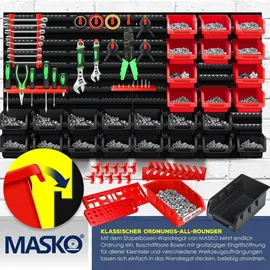 Masko MASKO® Wandregal + Werkzeughalter 45 tlg Box Erweiterbar Werkstattregal Lagerregal Steckregal Set Box Sichtlagerkästen Kleinteilemagazin Sortimentskasten Werkstatt