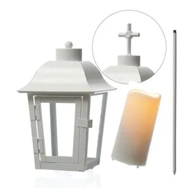 MARELIDA Laterne mit Mini LED Kerze mit Timer/Sensor Grablaterne H: 51cm in weiß | Gr.: onesize