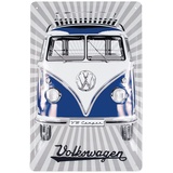 BRISA VW Collection - Volkswagen Retro-Blech-Schild-Vintage-Dekoration Geschenk-Idee aus Metall im T1 Bus Design (Front/Blau)