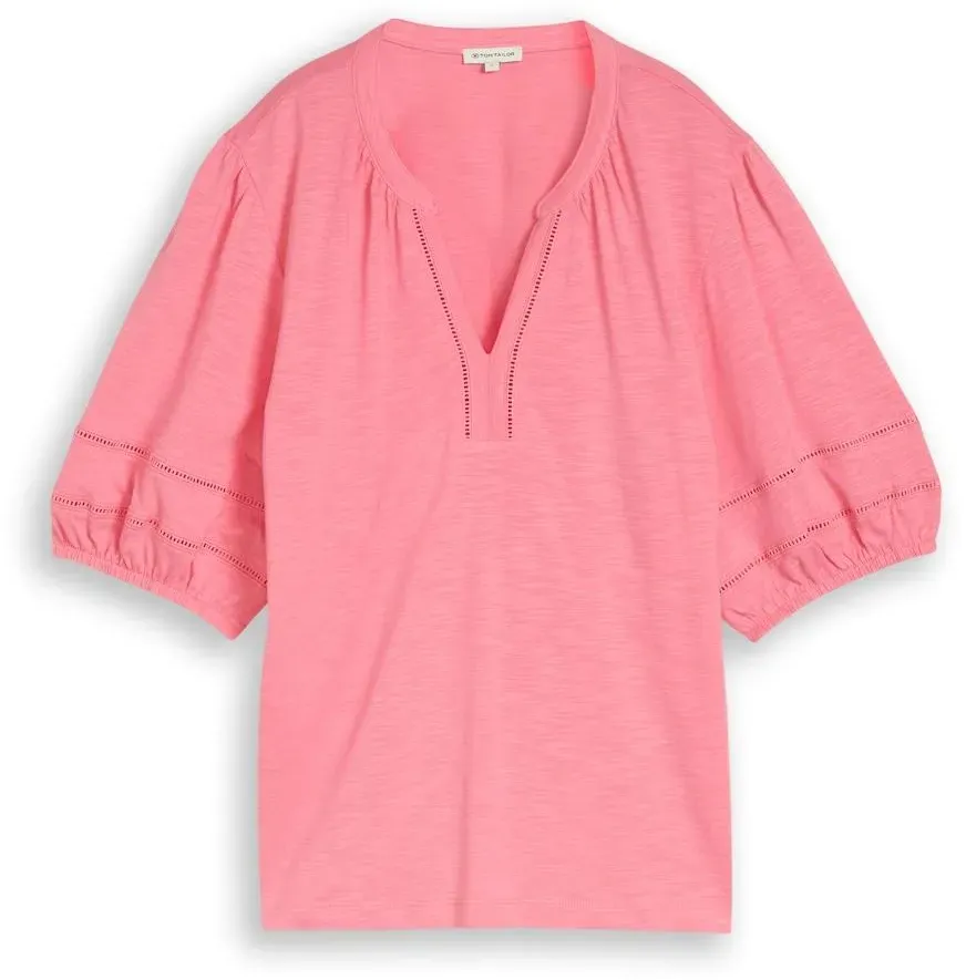 TOM TAILOR Damen Blusenshirt mit Spitzendetails, rosa, Uni, Gr. XXL