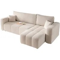 GREKPOL Sofa mit Schlaffunktion 145x248 - Creme Ecksofa mit Schlaffunktion und Bettkasten - Sofa 3 Sitzer - Schlafsofa - Couch - Schlafsofa mit Bettkasten
