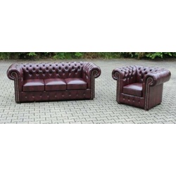 JVmoebel Chesterfield-Sofa, Sofagarnitur 3+1 Chesterfield Sofa Couch Ledersofa rot