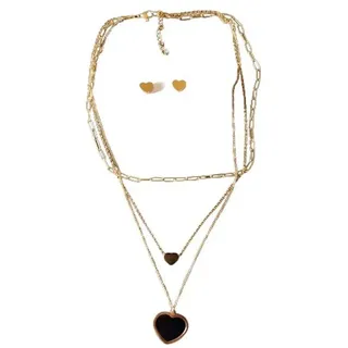 BUNGSA Schmuckset Schmuckset mit Layer-Kette und Herz-Ohrsteckern gold aus Edelstahl (4-tlg), Geschenkset Damen