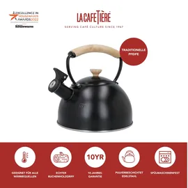 La Cafetière Wasserkessel LA CAFETIÈRE "La Cafetière", schwarz, B:19cm H:19cm L:19cm, Töpfe, pfeifend, mit Holzgriff, 1,6 Liter, Induktion