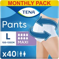 TENA Pants Maxi L - 40 Pants im Monatspaket (4 x 10 Pants) - Einweghosen für Frauen und Männer - atmungsaktive Unisex Inkontinenzslips - bei Blasenschwäche und Harninkontinenz - Weiß, Größe L